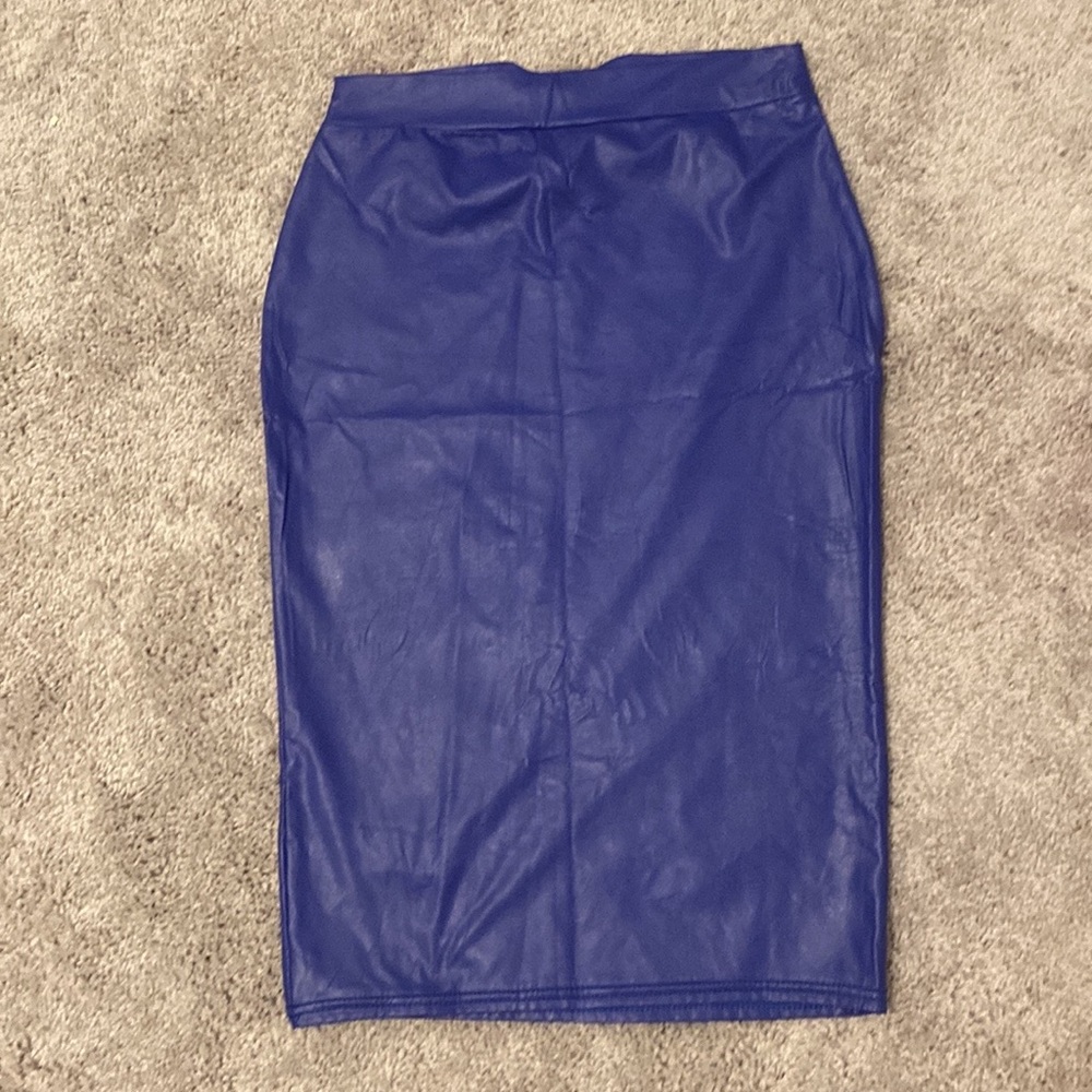 Royal Blue Faux Leather Pencil Skirt